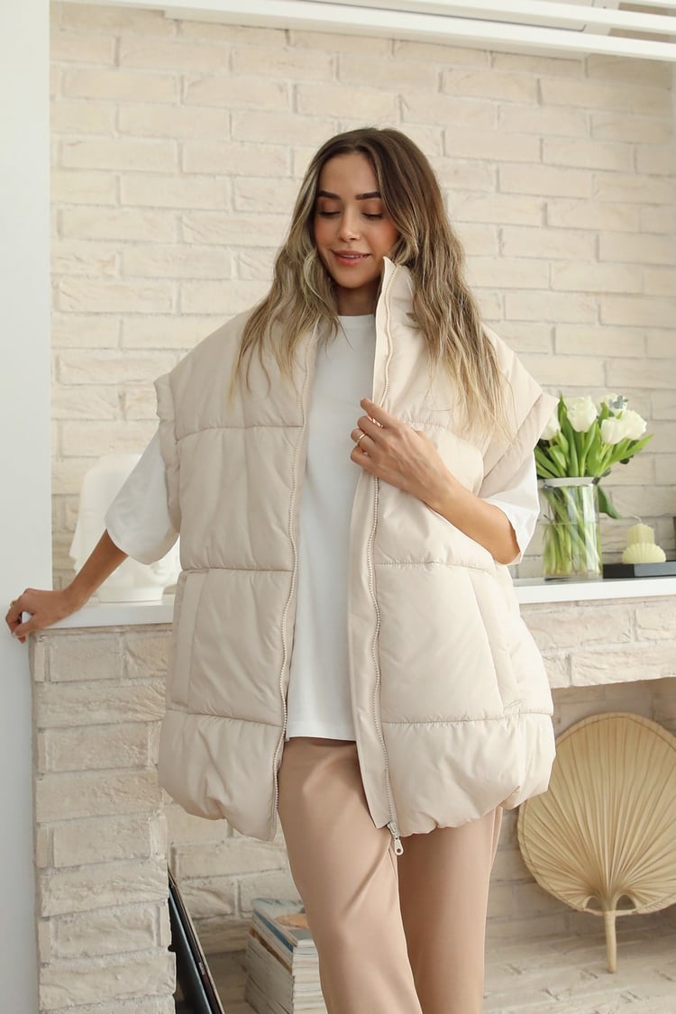 Bej Oversize Şişme Yelek