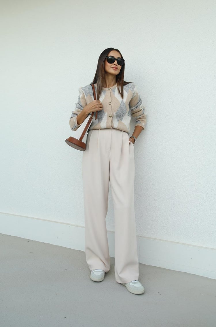 Bej Pleated Palazzo Pantolon