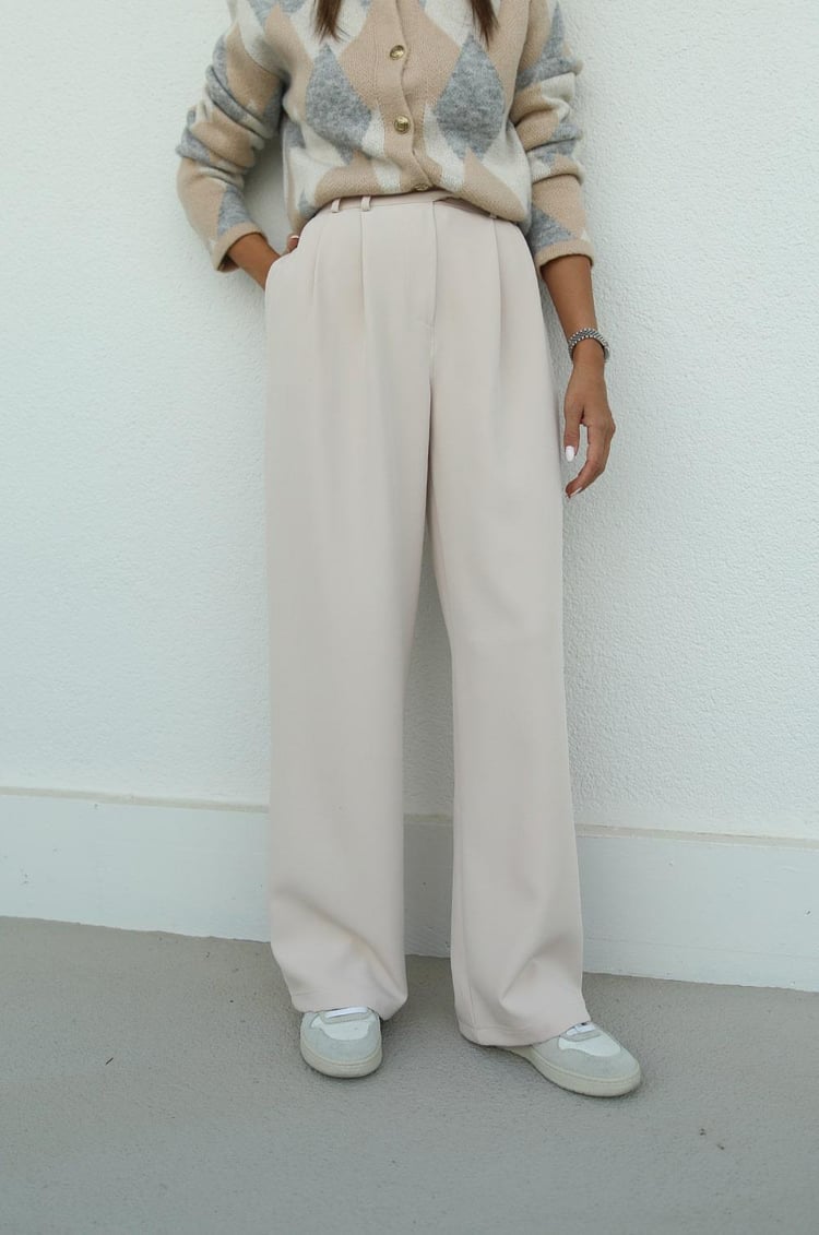 Bej Pleated Palazzo Pantolon