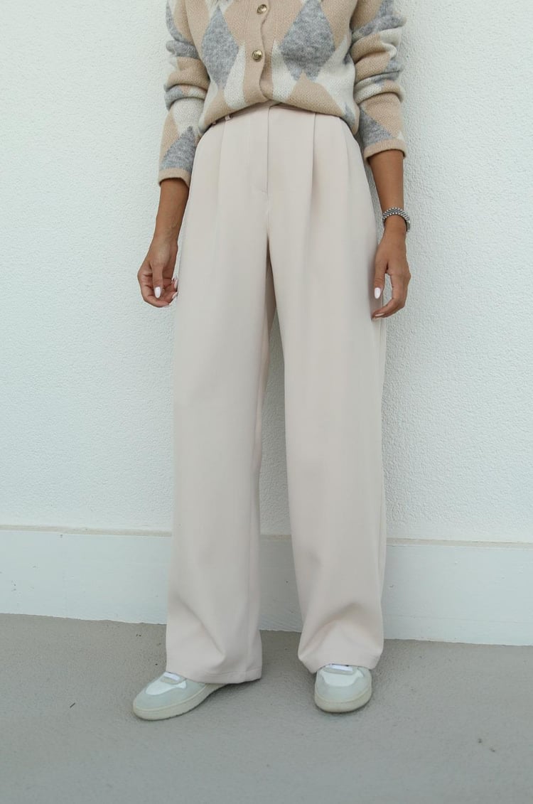 Bej Pleated Palazzo Pantolon