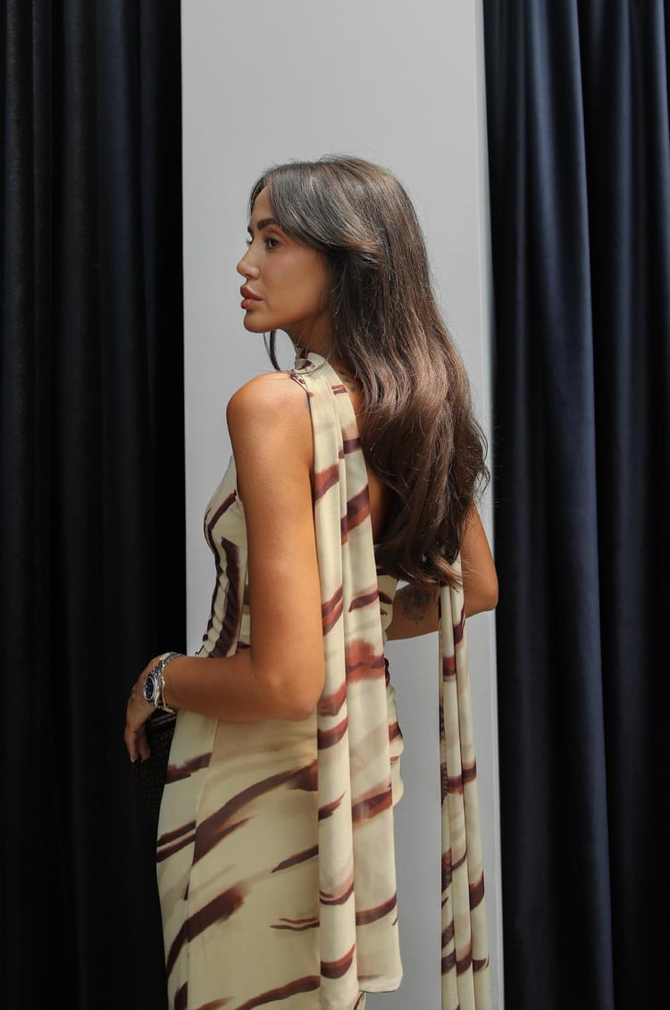 Bej Şallı Astarlı Tül Elbise