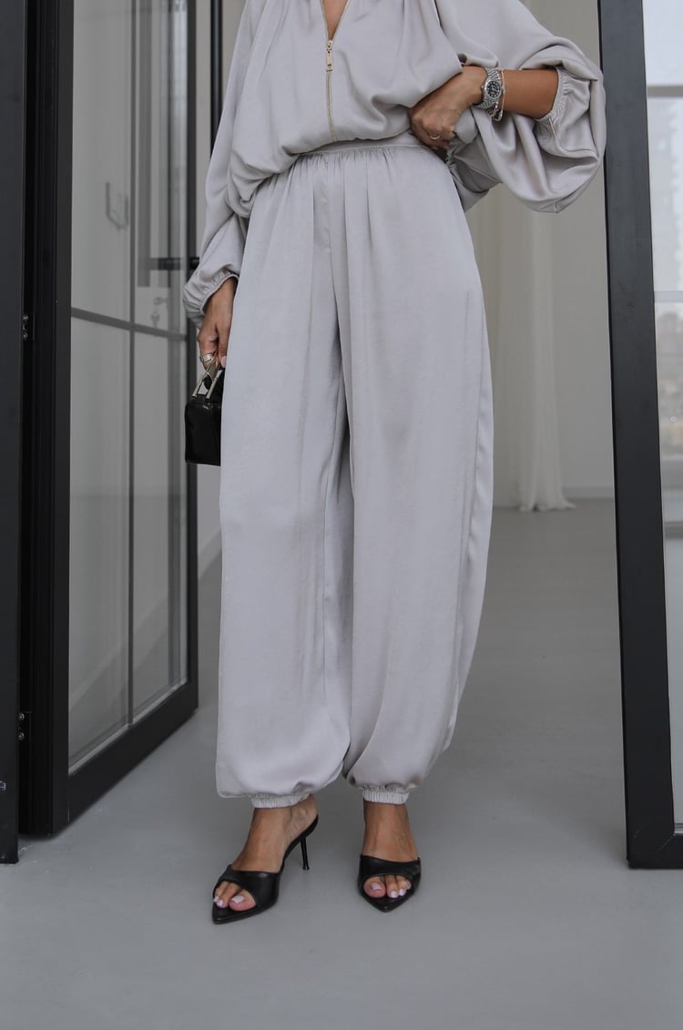 Bej Soho Bomber Ceket Pantolon Saten Takım