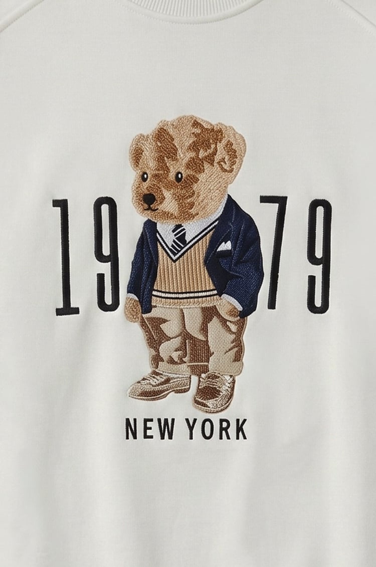 Beyaz 1979 Teddy Baskılı Sweatshirt