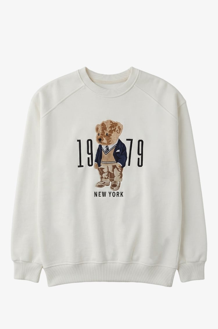 Beyaz 1979 Teddy Baskılı Sweatshirt