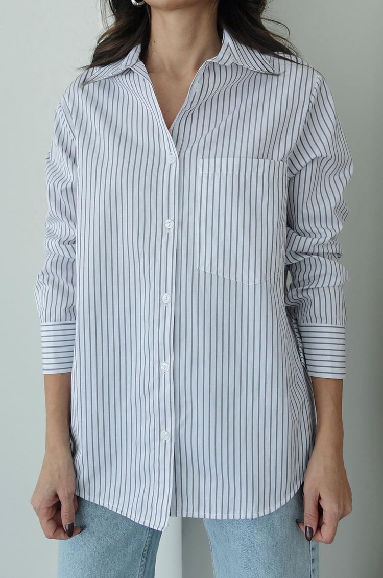 Beyaz Antrasit İnce Çizgili Gömlek