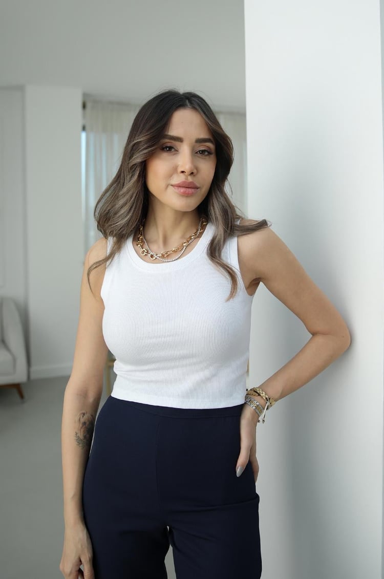 Beyaz Basic Fitilli Crop