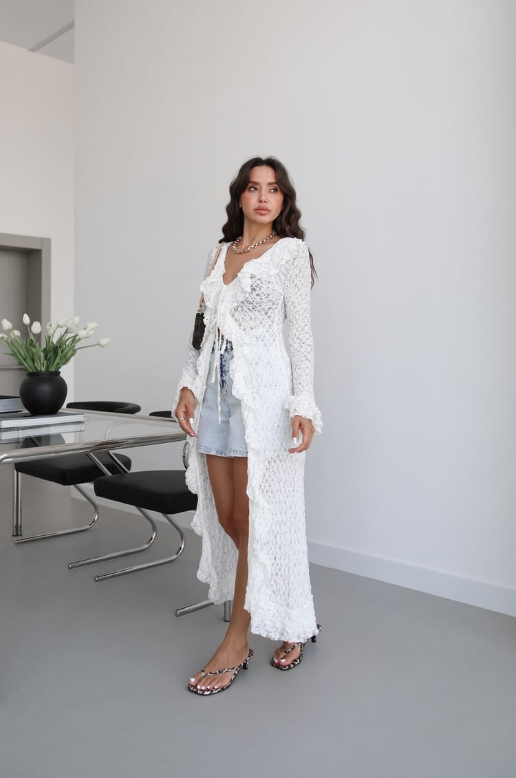 Beyaz Fırfırlı Dantel Kimono