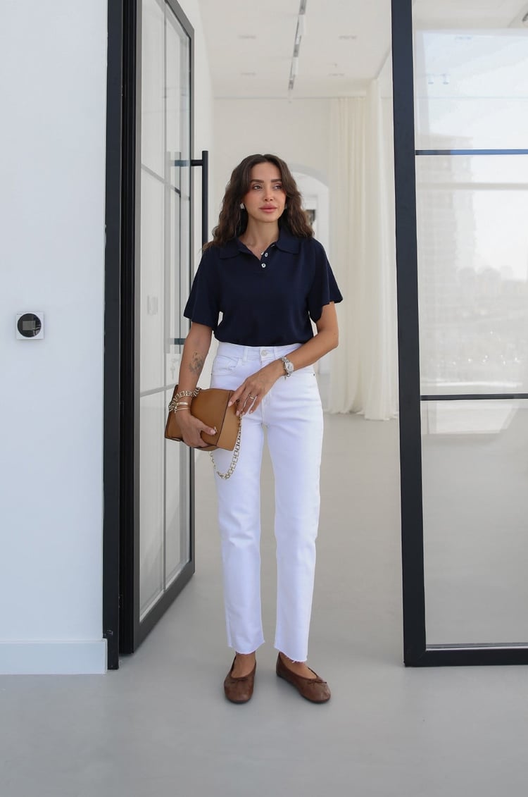 Beyaz Boy Fit Kesik Paça Jean