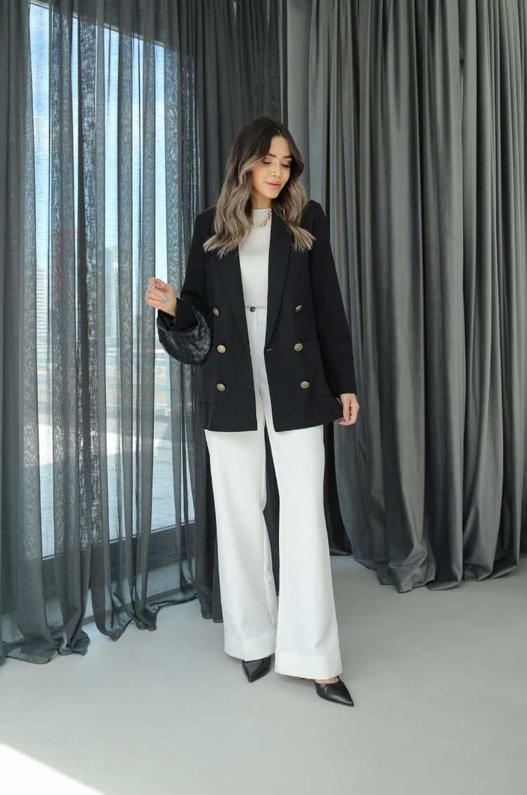 Beyaz Button Palazzo Pantolon