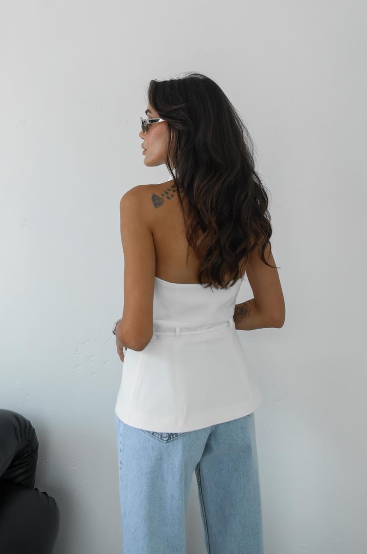 Beyaz Çıt Çıtlı İpli Bluz