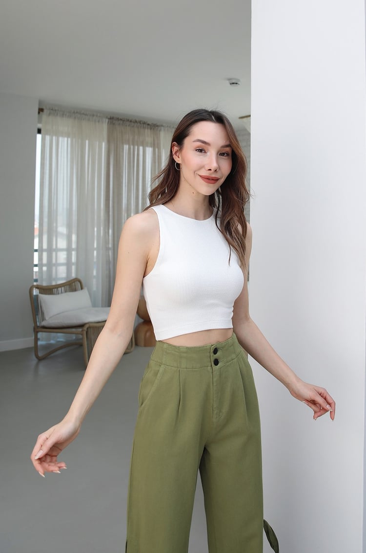 Beyaz Dokuma Crop Top
