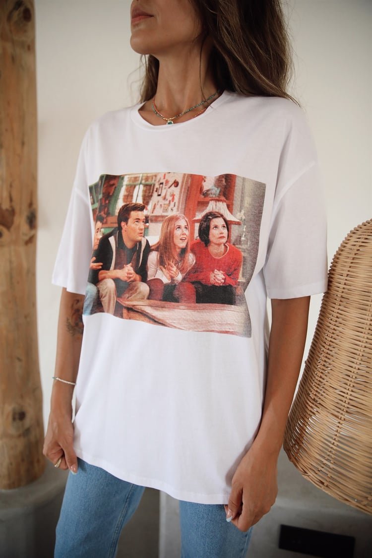 Beyaz Friends Baskılı Tişört