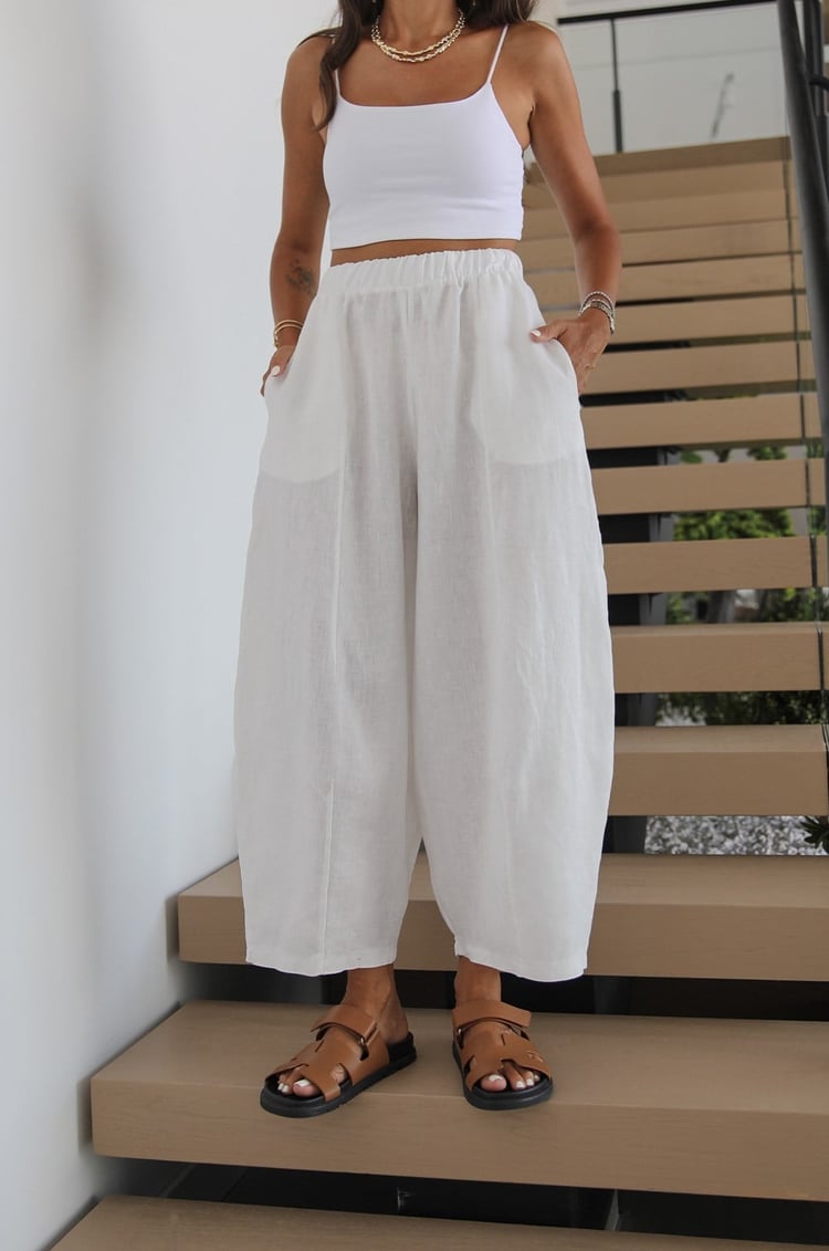 Beyaz Linen Şalvar Pantolon