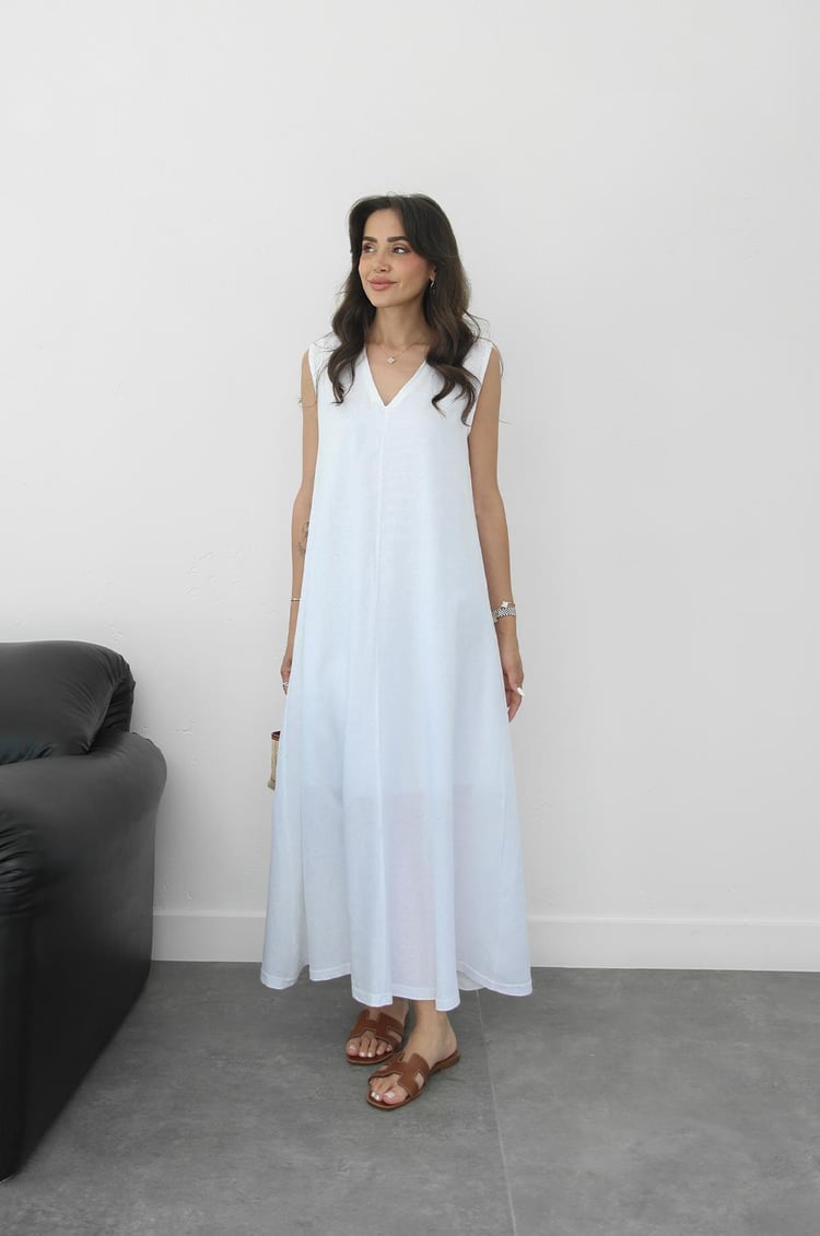 Beyaz Matilda Keten Elbise