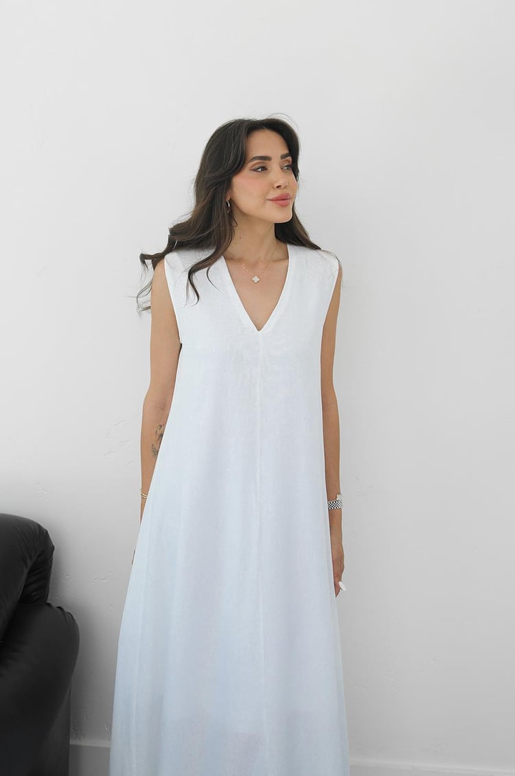 Beyaz Matilda Keten Elbise