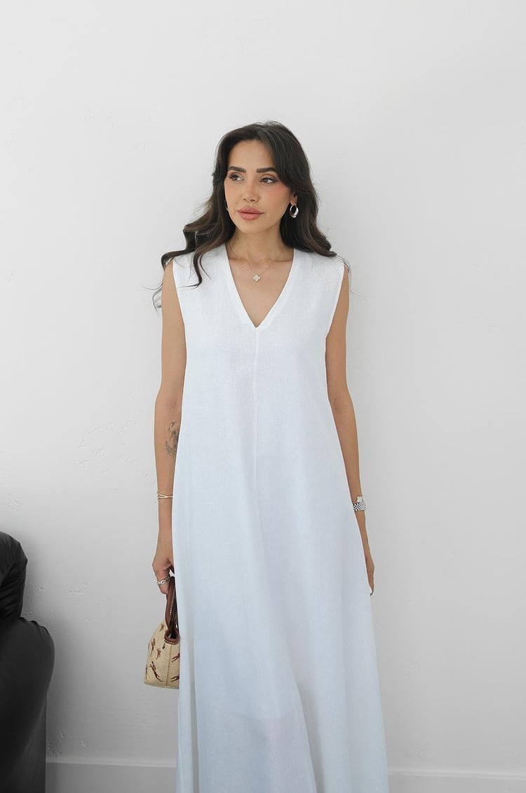 Beyaz Matilda Keten Elbise