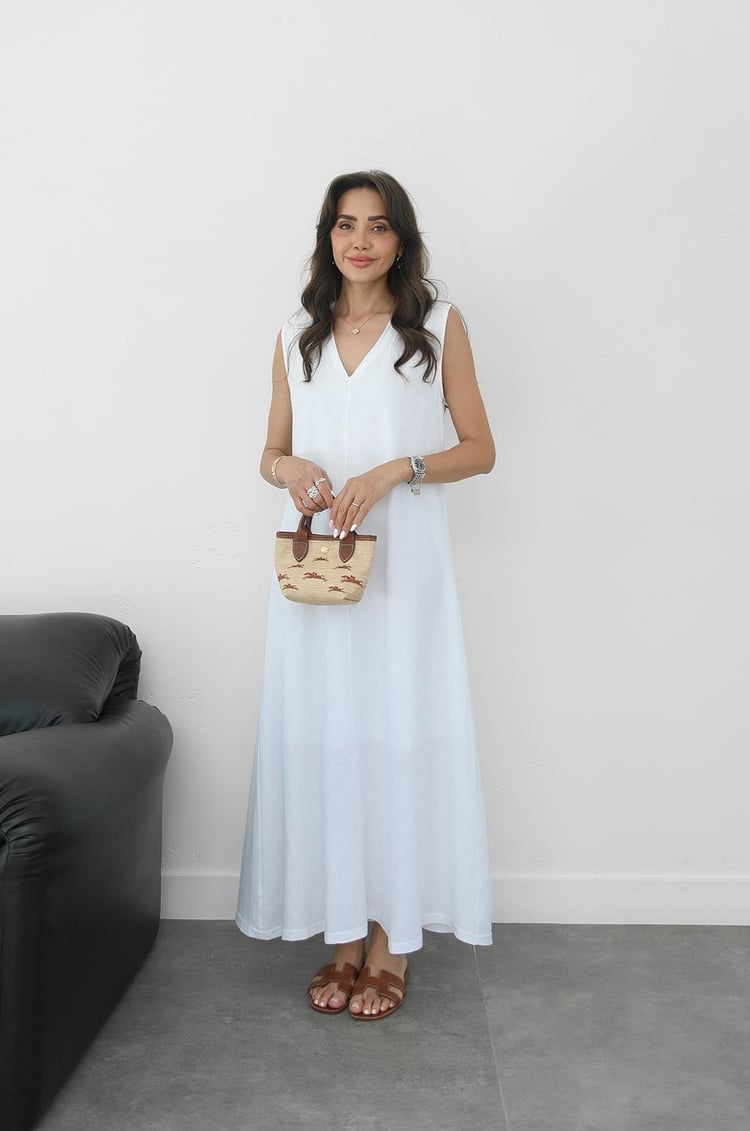 Beyaz Matilda Keten Elbise