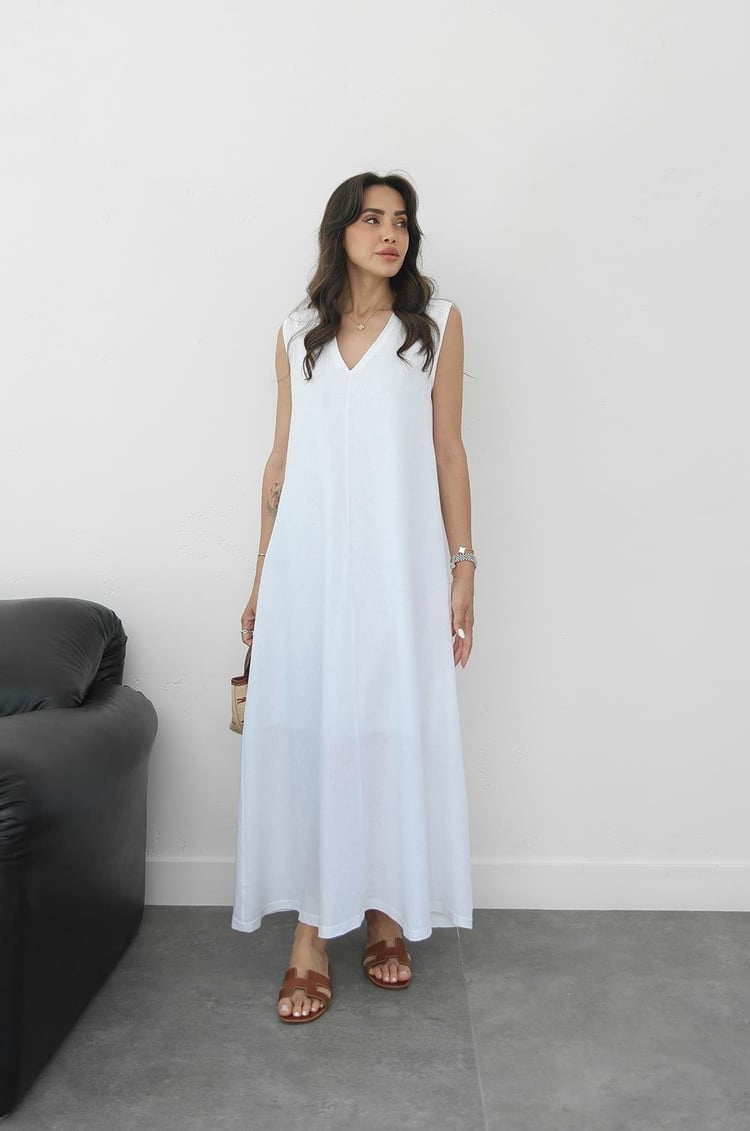 Beyaz Matilda Keten Elbise
