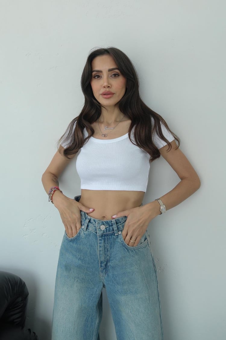 Beyaz Mia Kısa Kollu Crop Top