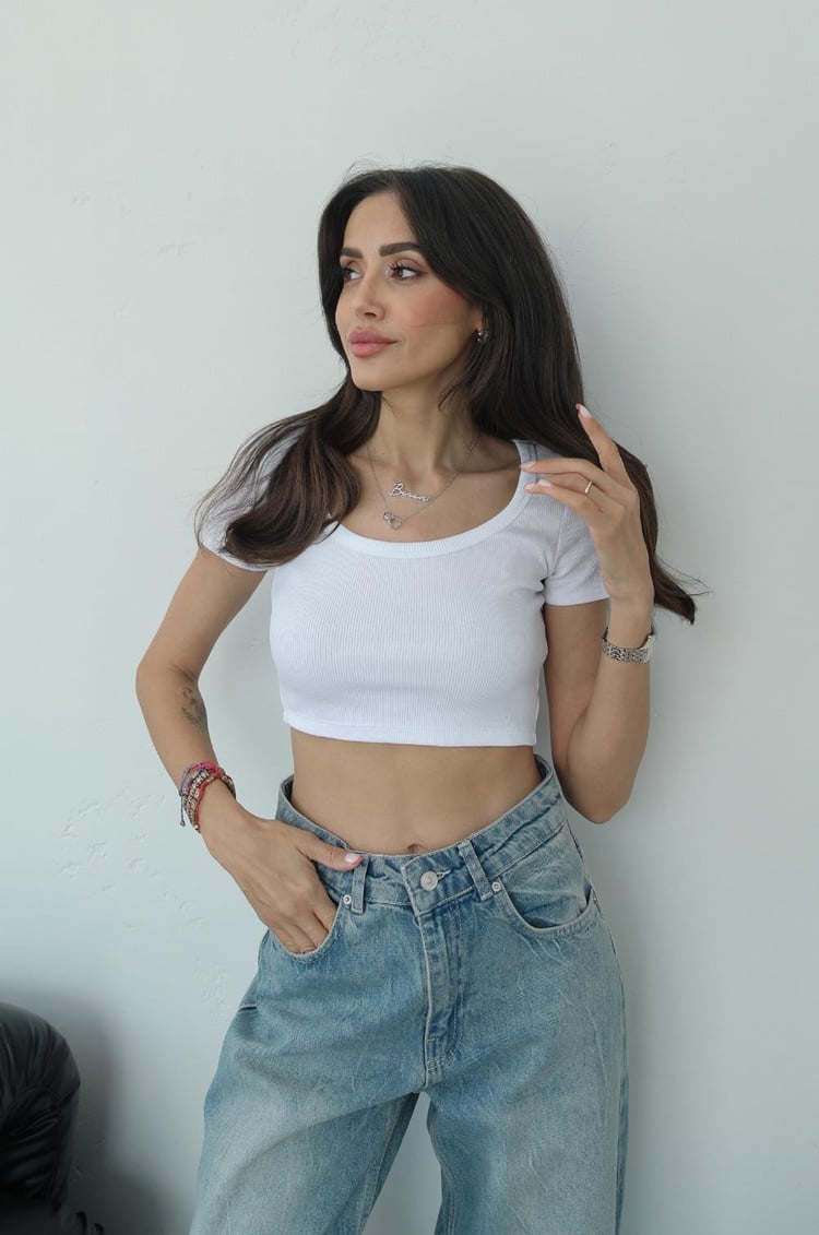 Beyaz Mia Kısa Kollu Crop Top