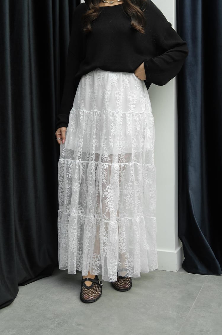 Beyaz Mimsy Dantel Maxi Etek