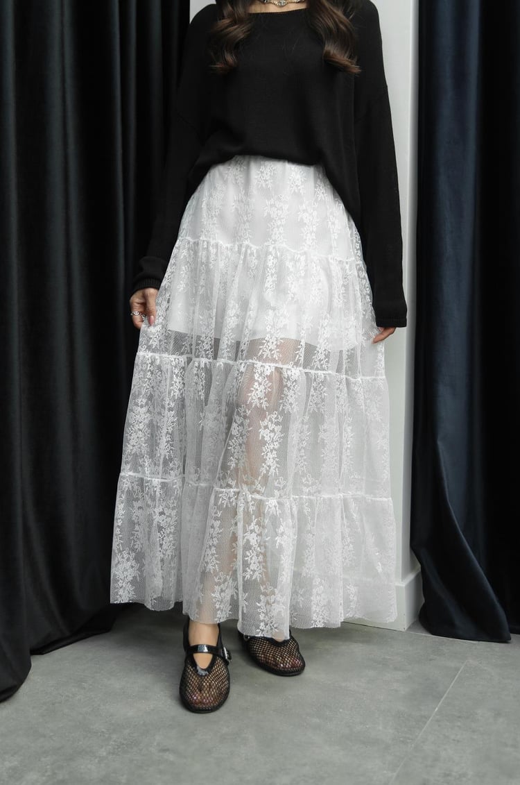 Beyaz Mimsy Dantel Maxi Etek