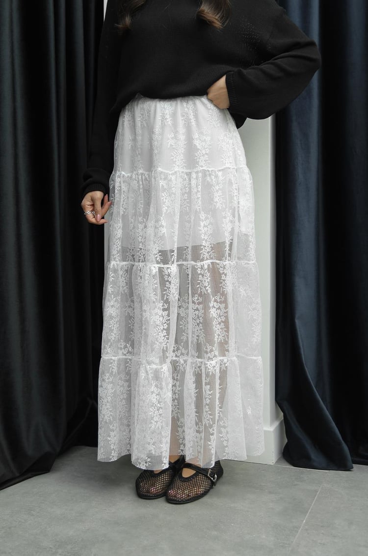 Beyaz Mimsy Dantel Maxi Etek