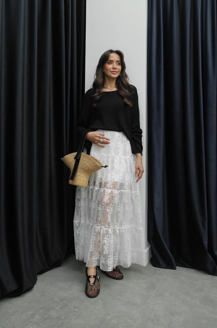 Beyaz Mimsy Dantel Maxi Etek