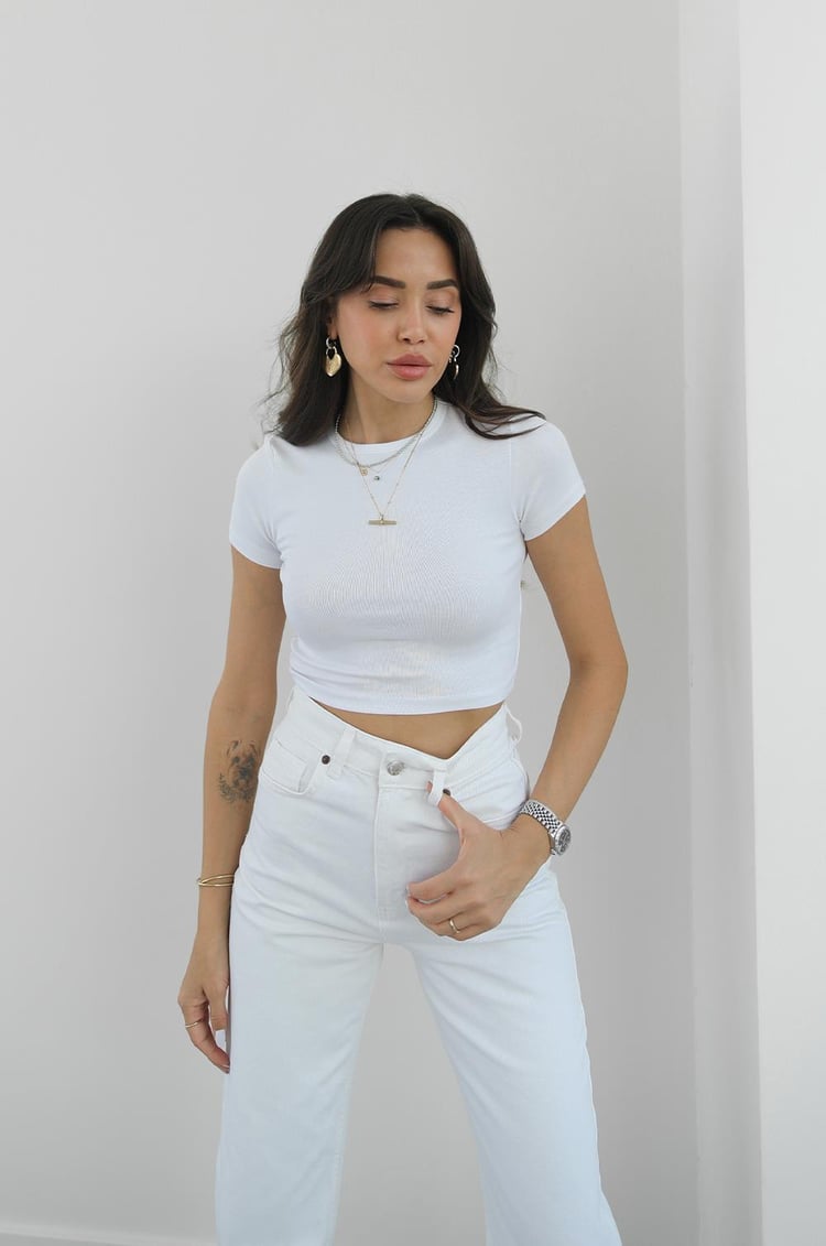Beyaz Modal Crop Top
