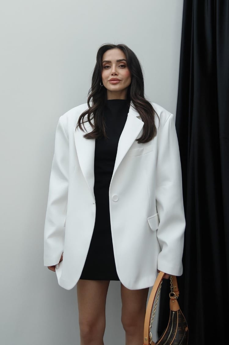Beyaz Oversize Premium Blazer Ceket
