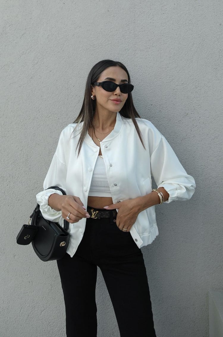 Beyaz Saten Bomber Ceket
