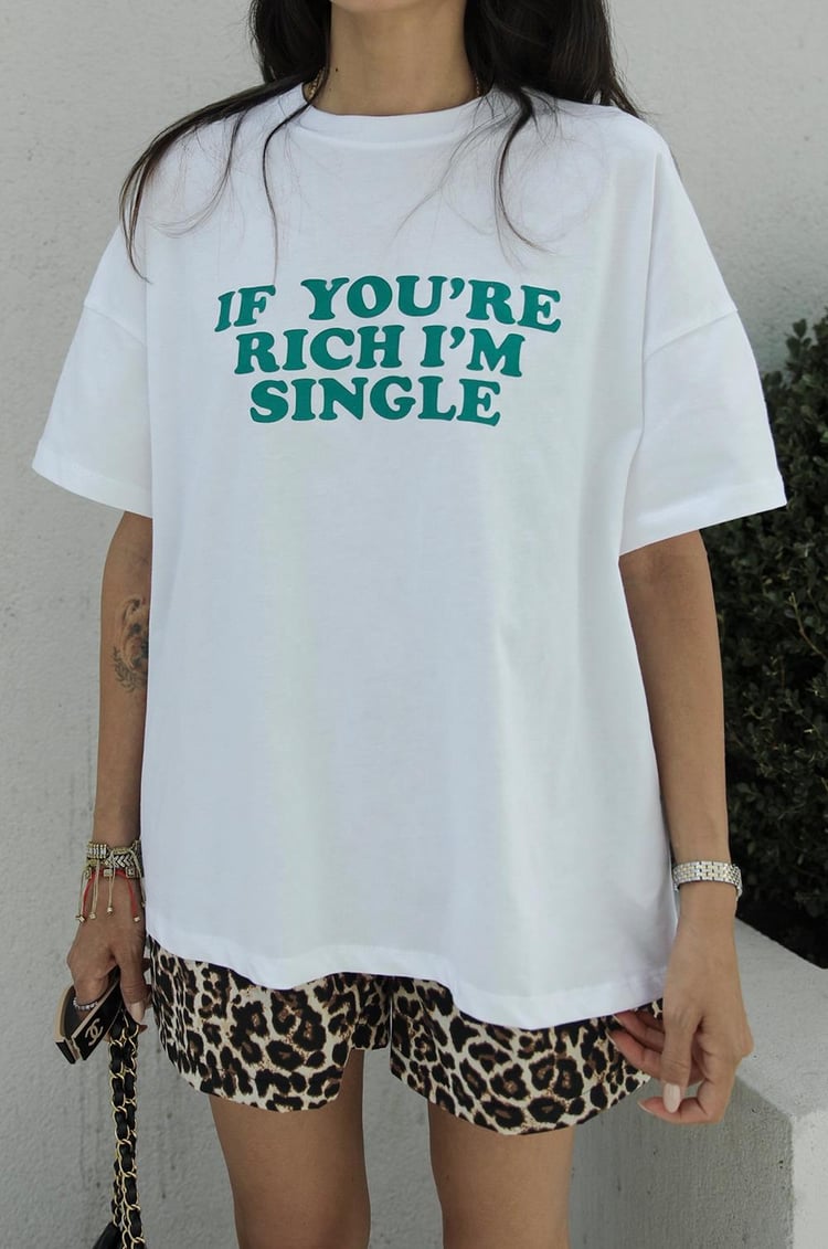 Beyaz Single Baskılı Beyaz Tişört