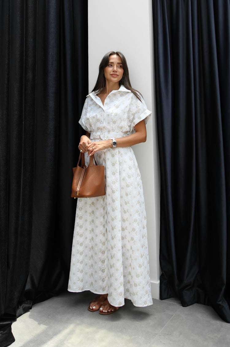 Beyaz Solaro İşlemeli Fisto Elbise