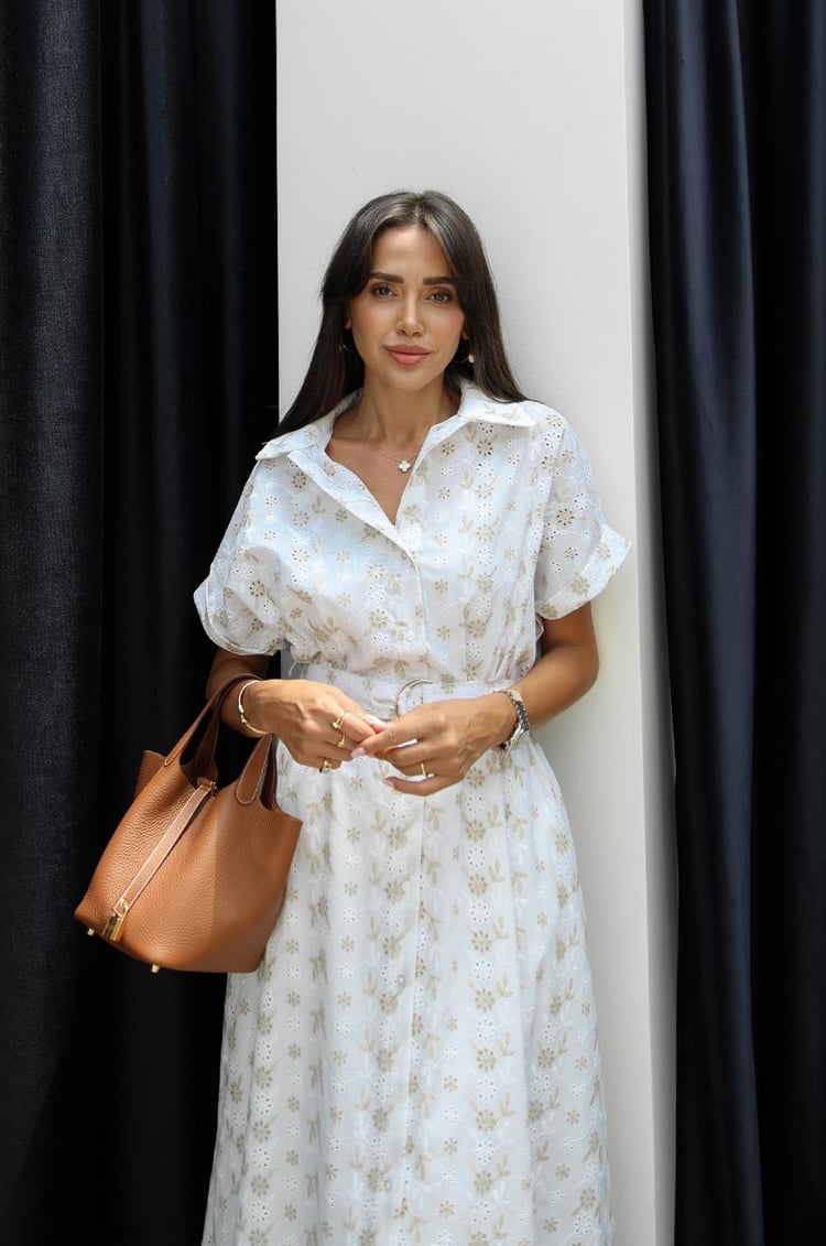 Beyaz Solaro İşlemeli Fisto Elbise