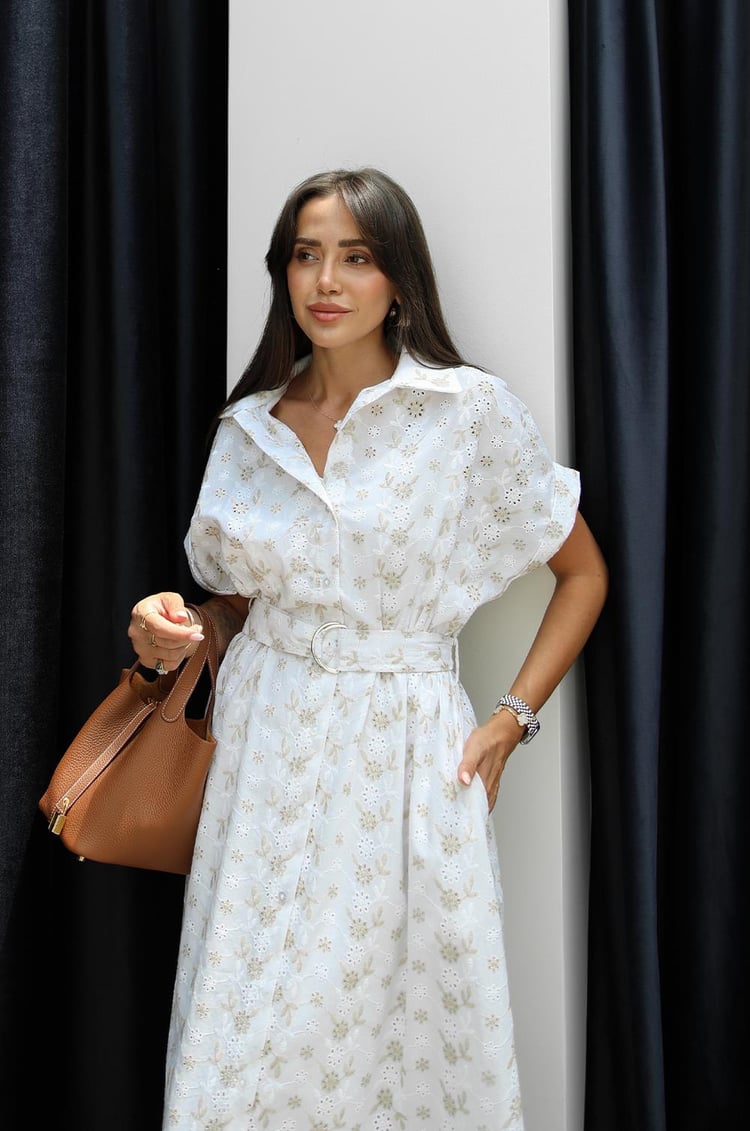 Beyaz Solaro İşlemeli Fisto Elbise