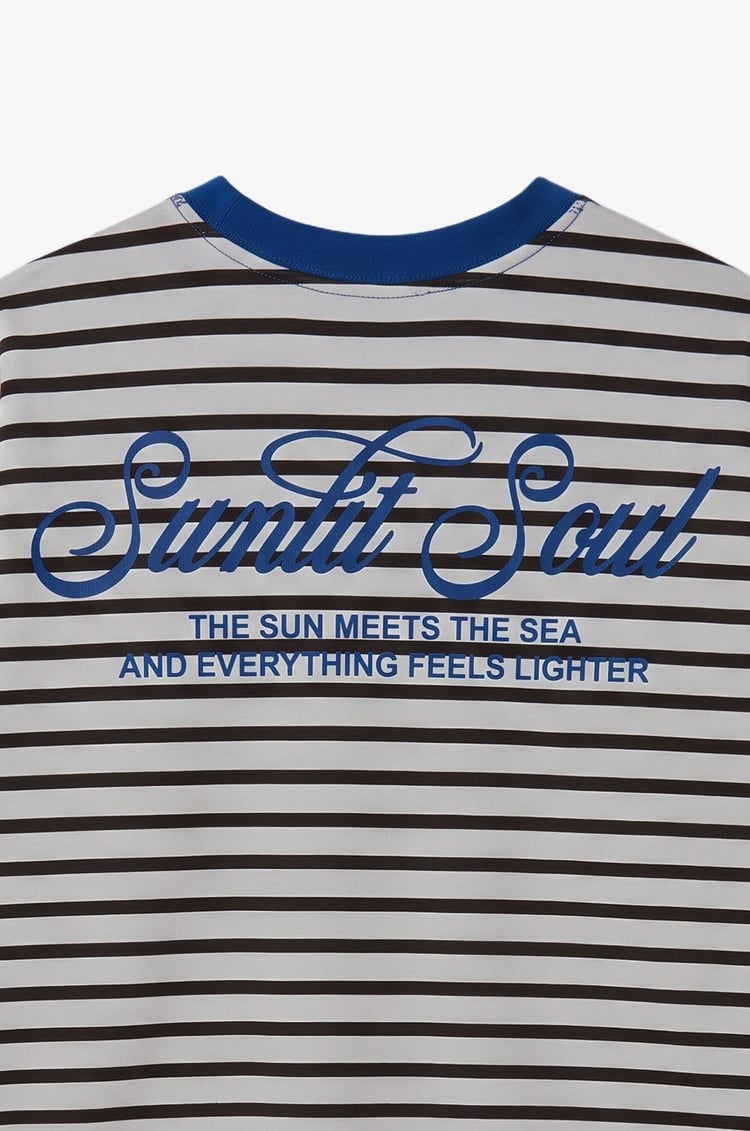 Beyaz Sunlit Soul Baskılı Çizgili Sweatshirt