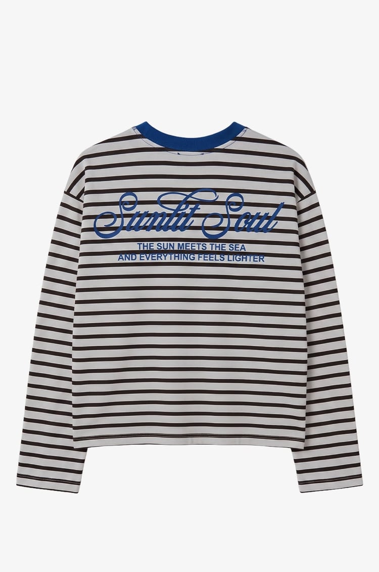 Beyaz Sunlit Soul Baskılı Çizgili Sweatshirt