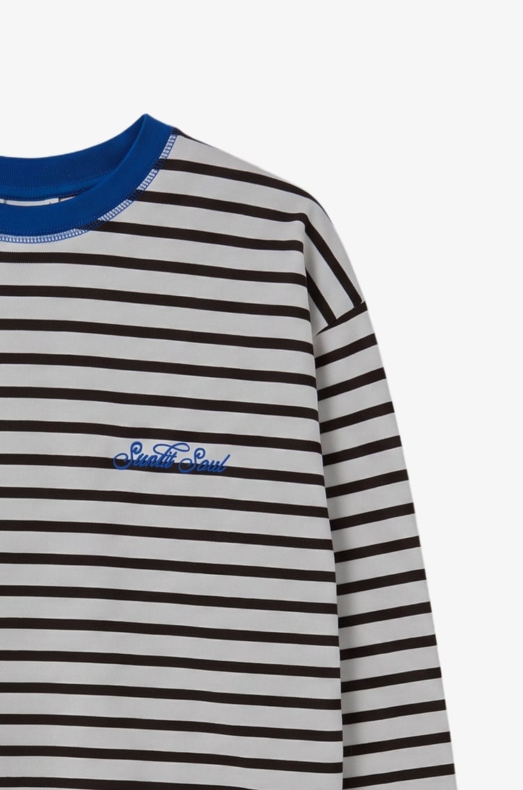 Beyaz Sunlit Soul Baskılı Çizgili Sweatshirt