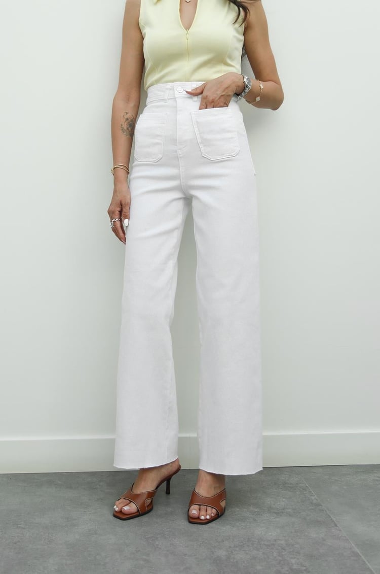 Beyaz Torba Cepli Jean
