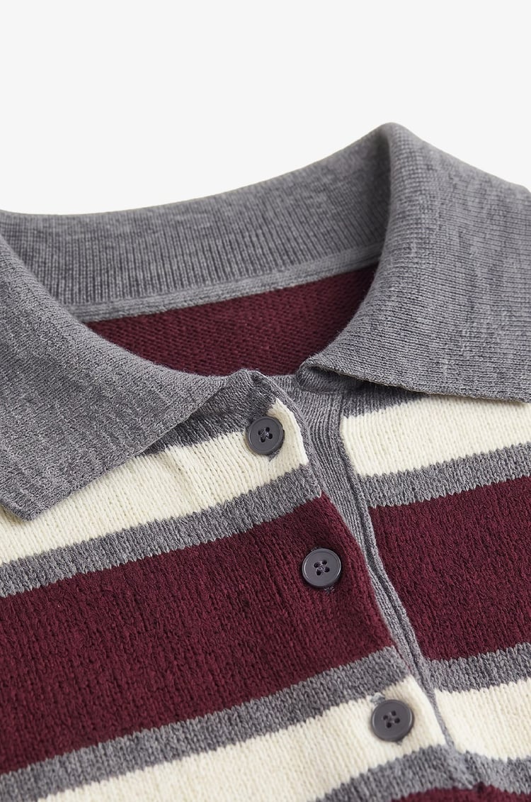 Bordo Andy Çizgili Polo Yaka Kazak