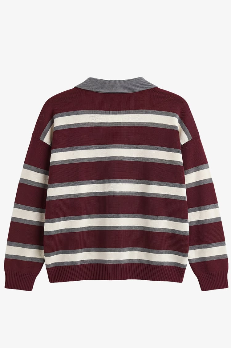 Bordo Andy Çizgili Polo Yaka Kazak