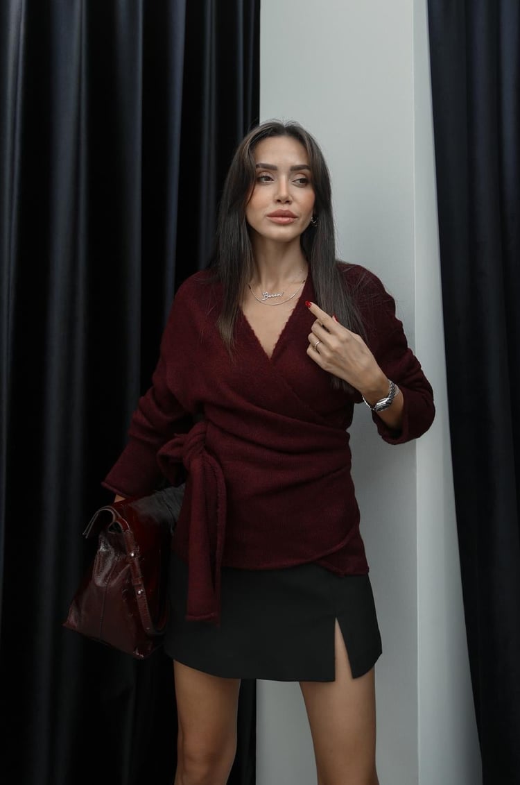 Bordo Anvelop Bağlamalı Kazak