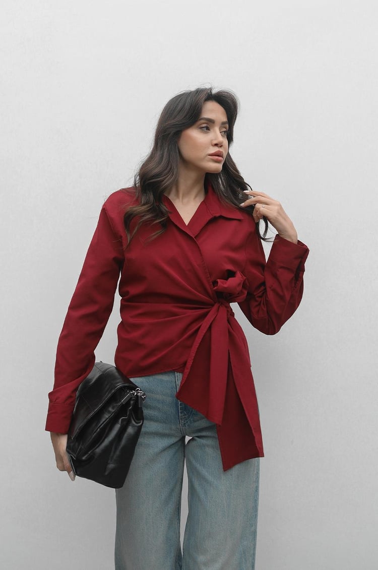 Bordo Bağlamalı Gömlek