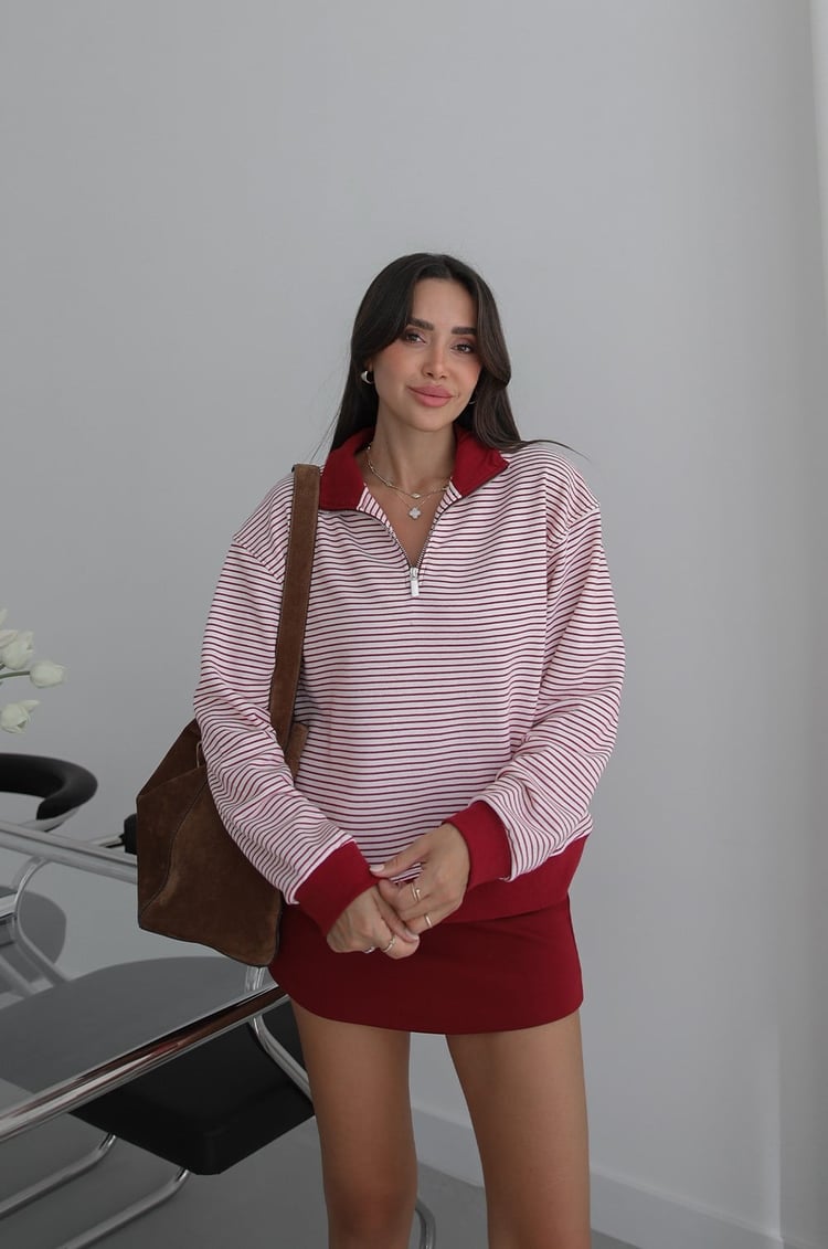 Bordo Bergaris Çizgili Sweatshirt