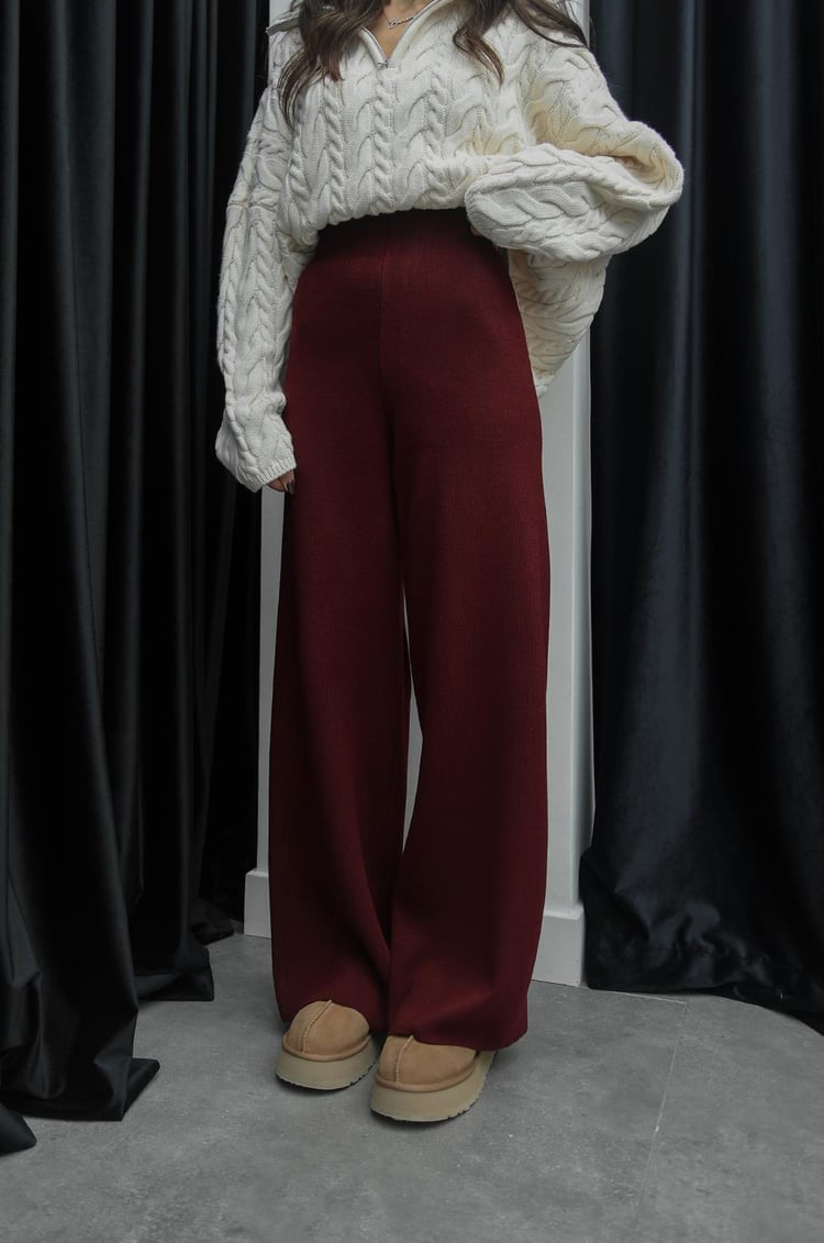 Bordo Bol Paça Triko Pantolon