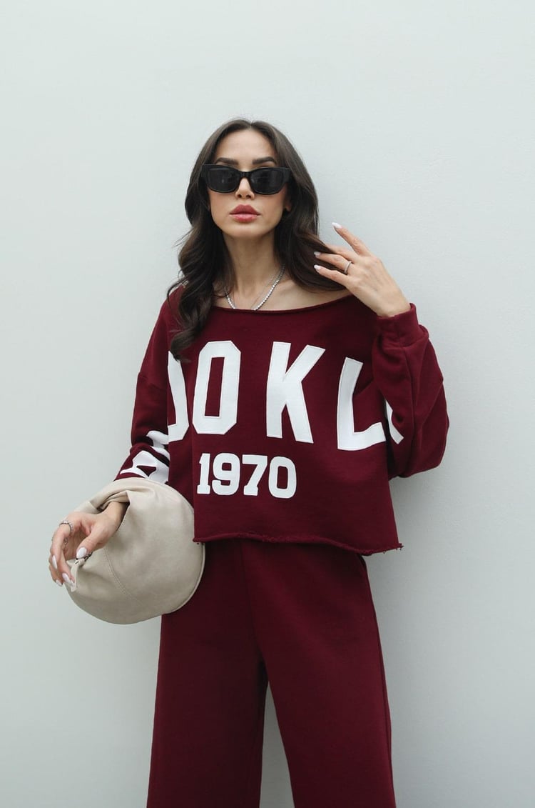 Bordo Brooklyn Baskılı Eşofman Takımı