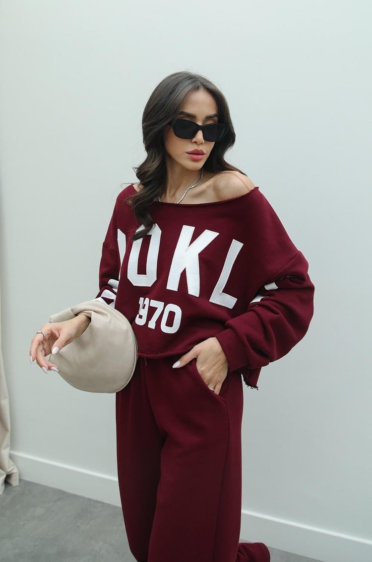 Bordo Brooklyn Baskılı Eşofman Takımı