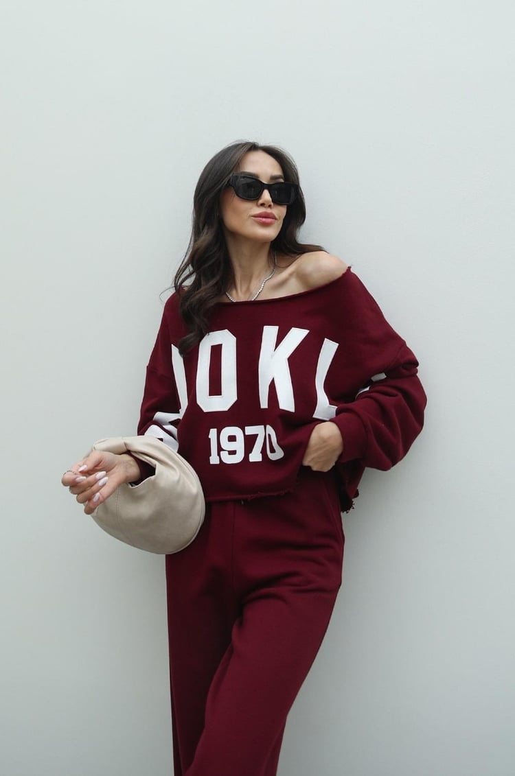 Bordo Brooklyn Baskılı Eşofman Takımı