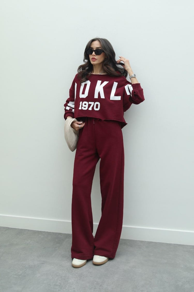 Bordo Brooklyn Baskılı Eşofman Takımı