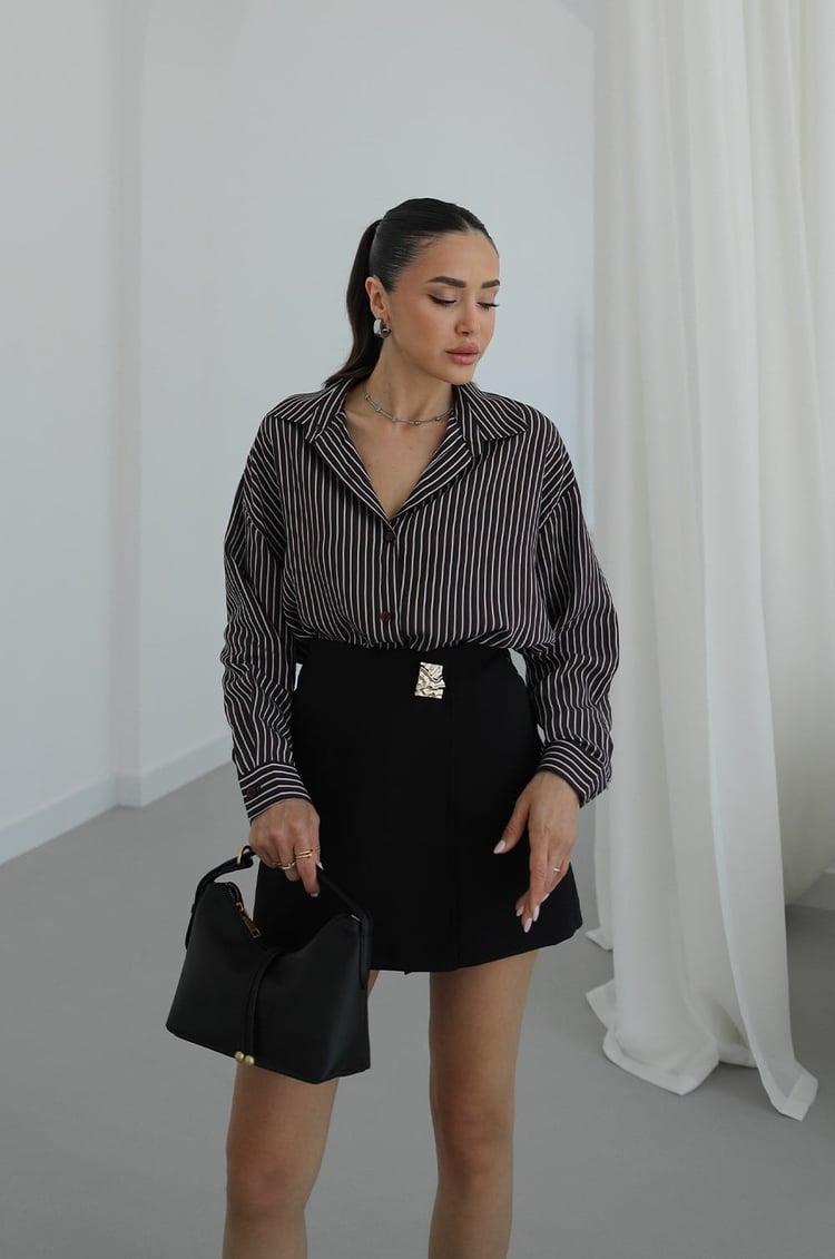 Bordo Çift Çizgili Oversize Gömlek